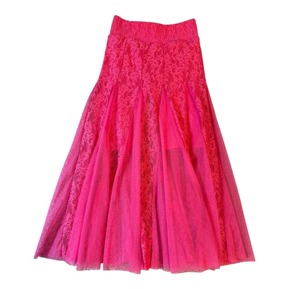 Truce Girls Pink Lace Overlay Maxi‎ Skirt Party Special Occasion Size L